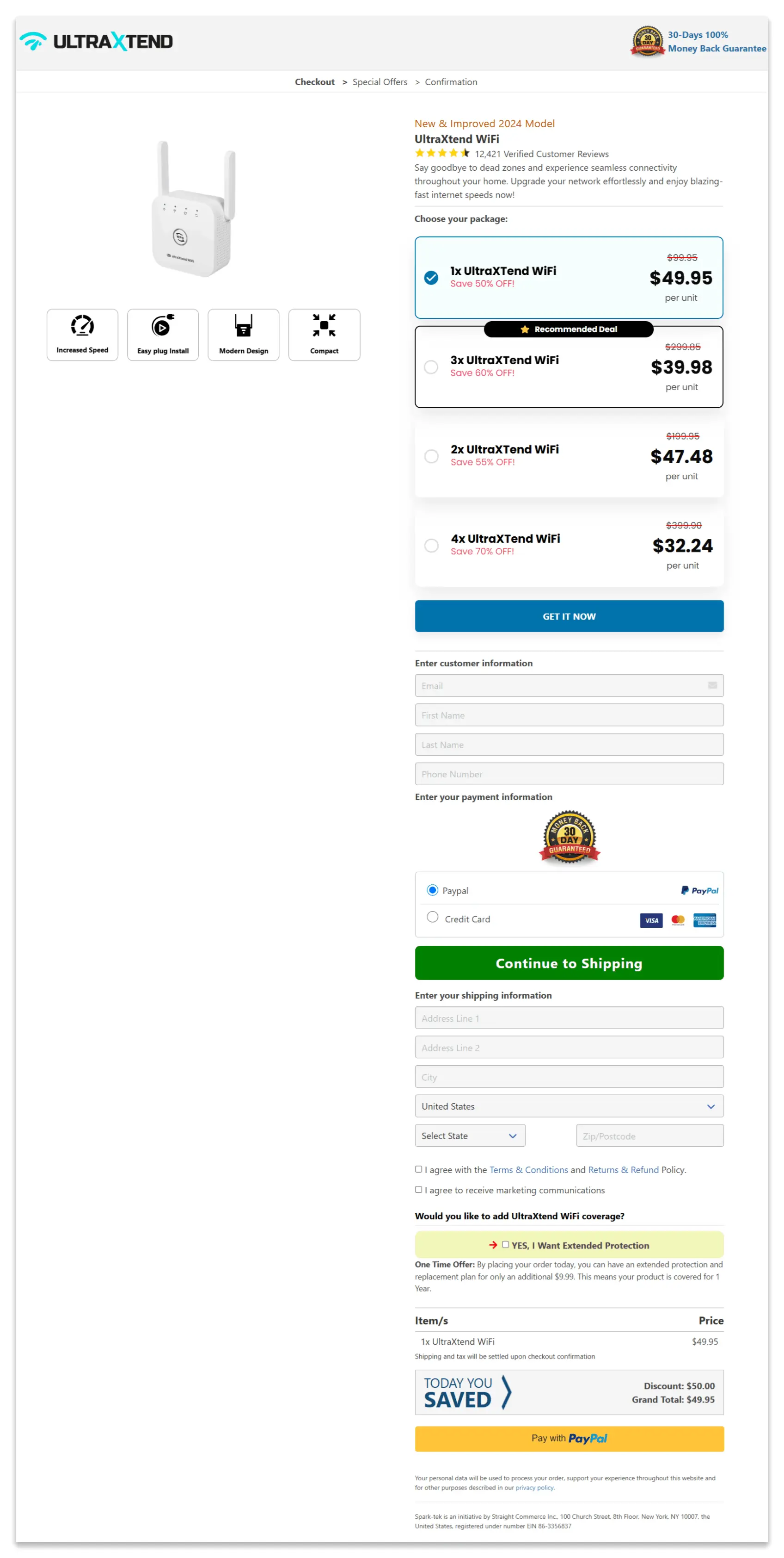 UltraXtend Wifi checkout page